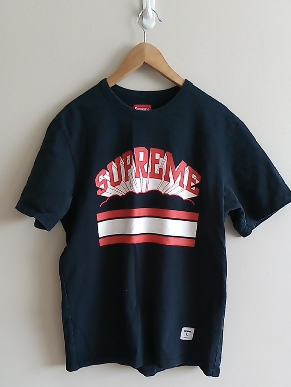 Supreme Cloud Arc T-shirt 100% Cotton Navy Crewneck Size Large